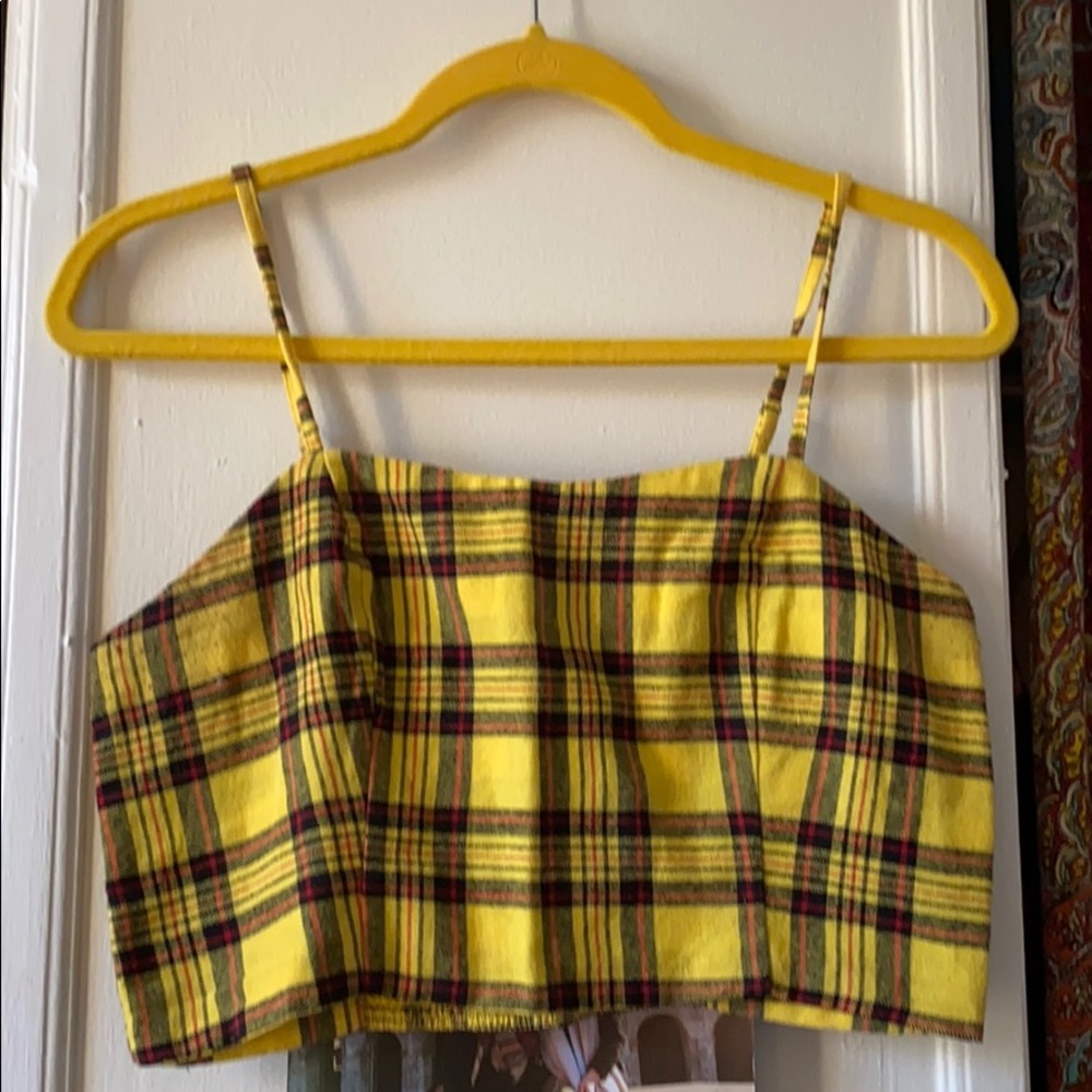 “Clueless” yellow/black plaid crop tank top/cami